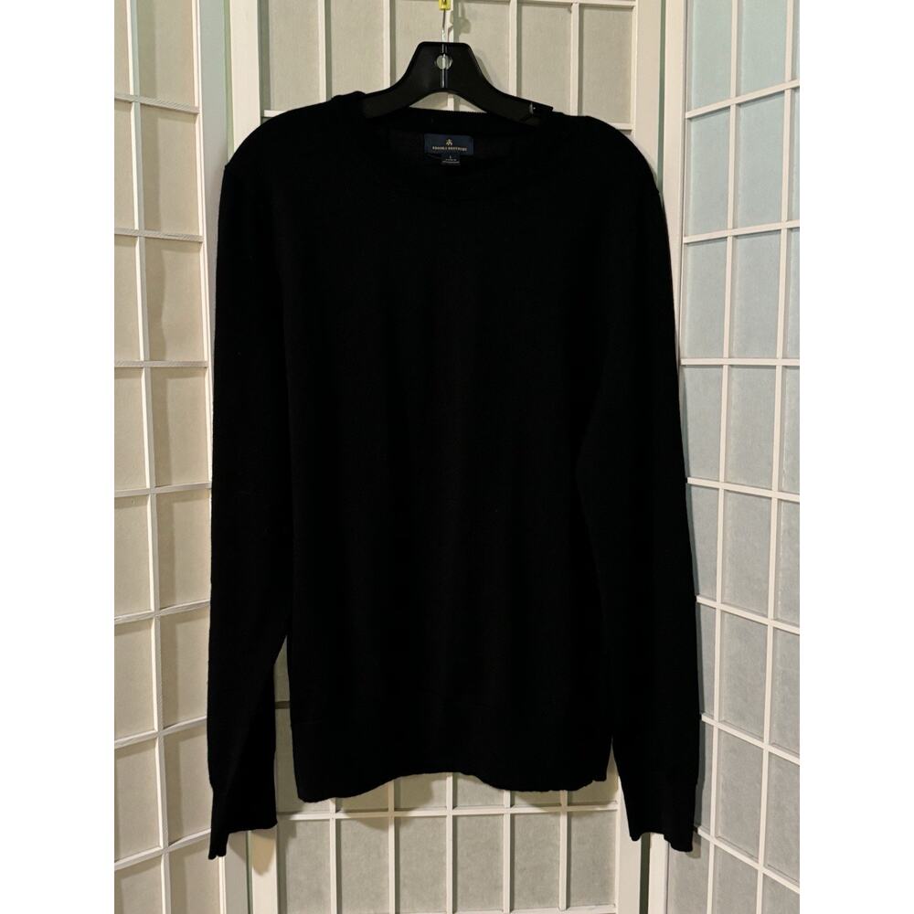 Brooks Brothers Black Sweater Men's Large Extra Fine Merino Wool Round Neck